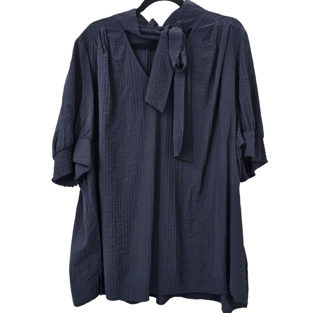 Lane Bryant Plus Size 28W Blue Crinkle Gauze Tunic Top